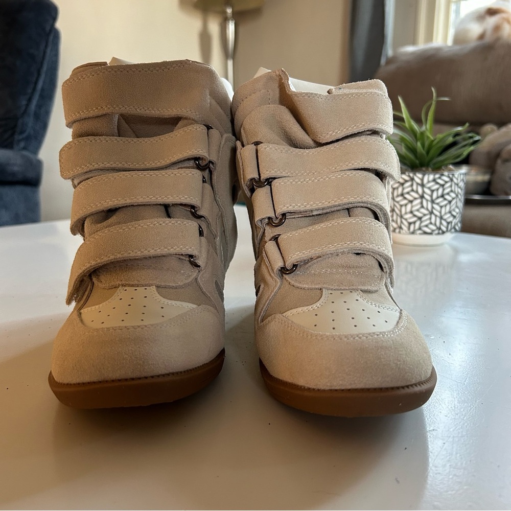 Isabel Marant Beige and Tan Wedge Sneakers